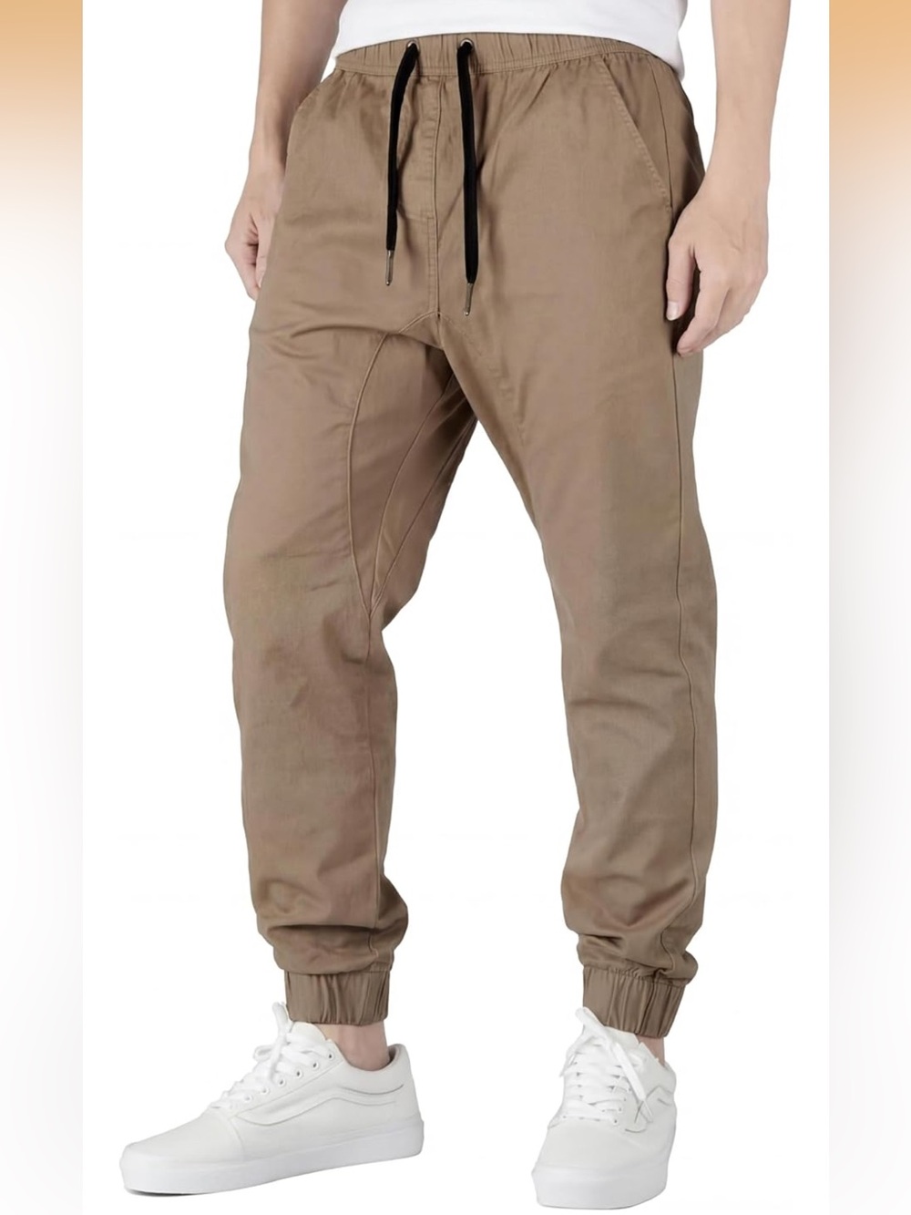 🆕 5 ITALYMORN Mens Cotton Stretch Chino Joggers, Slim Fit Casual Khaki